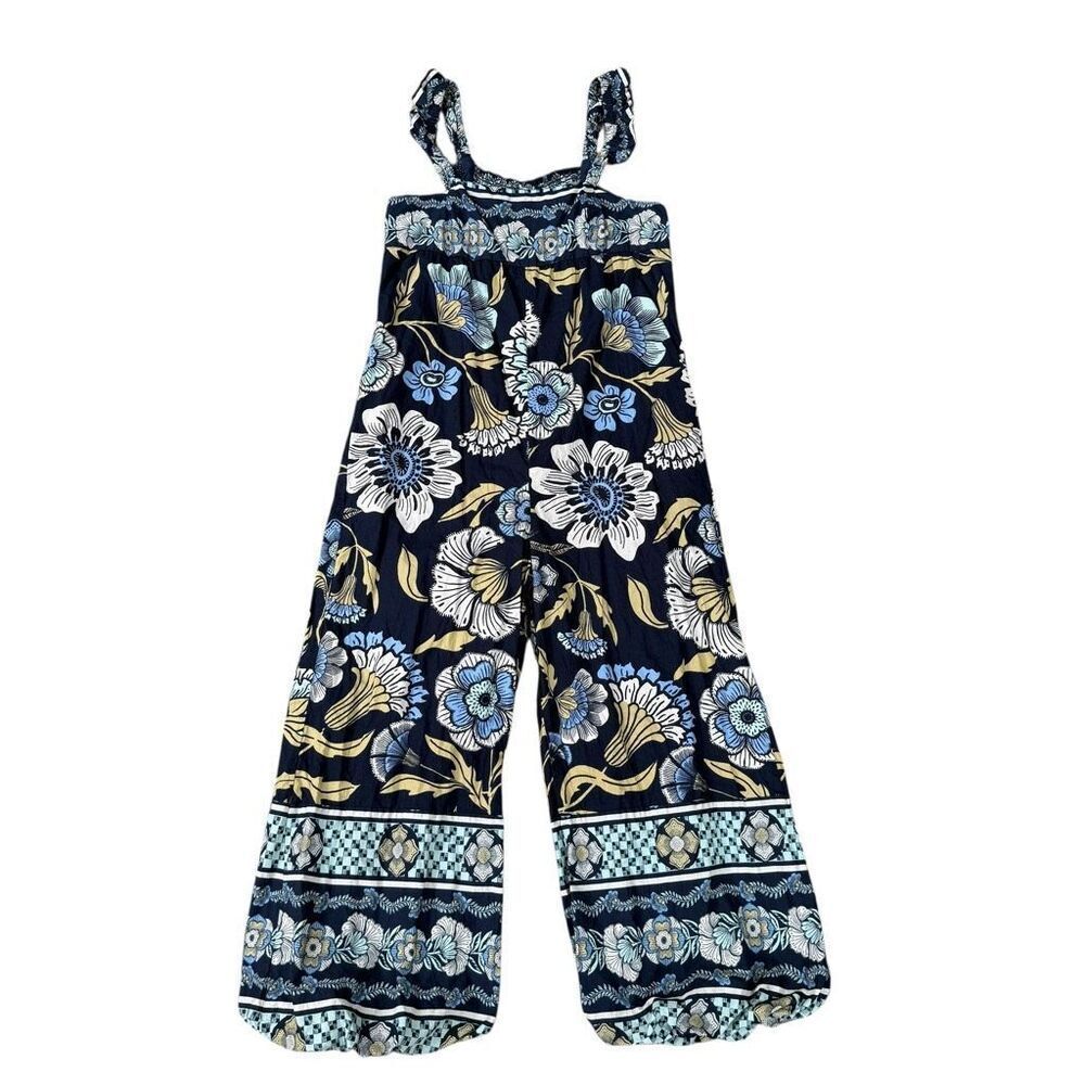 Free People Navy Blue Floral Wide-Leg Jumpsuit Bali small - Picture 4 of 9